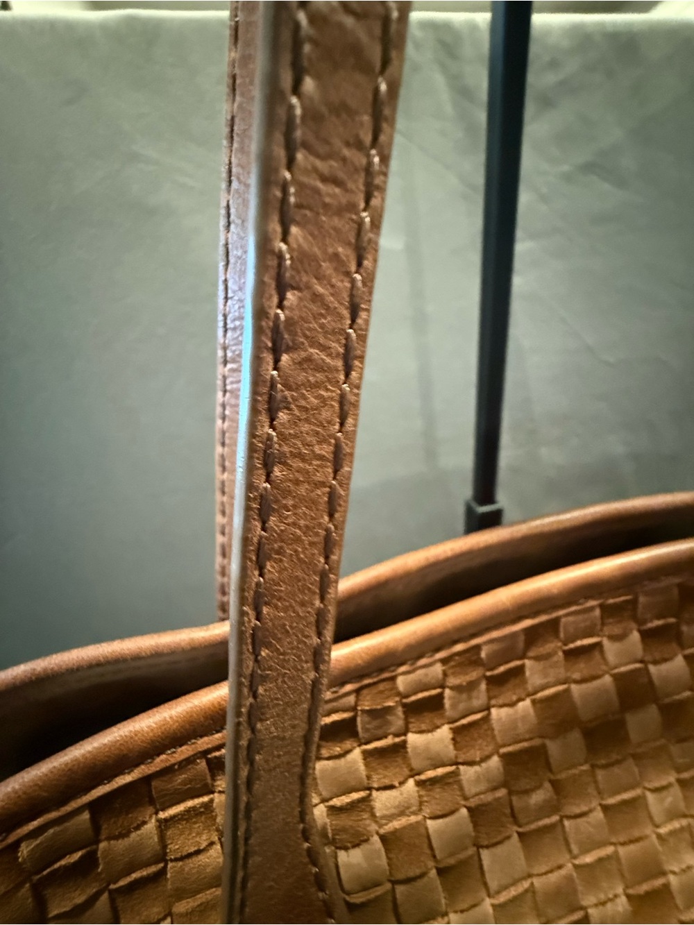 Frye Woven Leather Shoulder Tote in Cognac Brown with Tassel - Picture 6 of 14